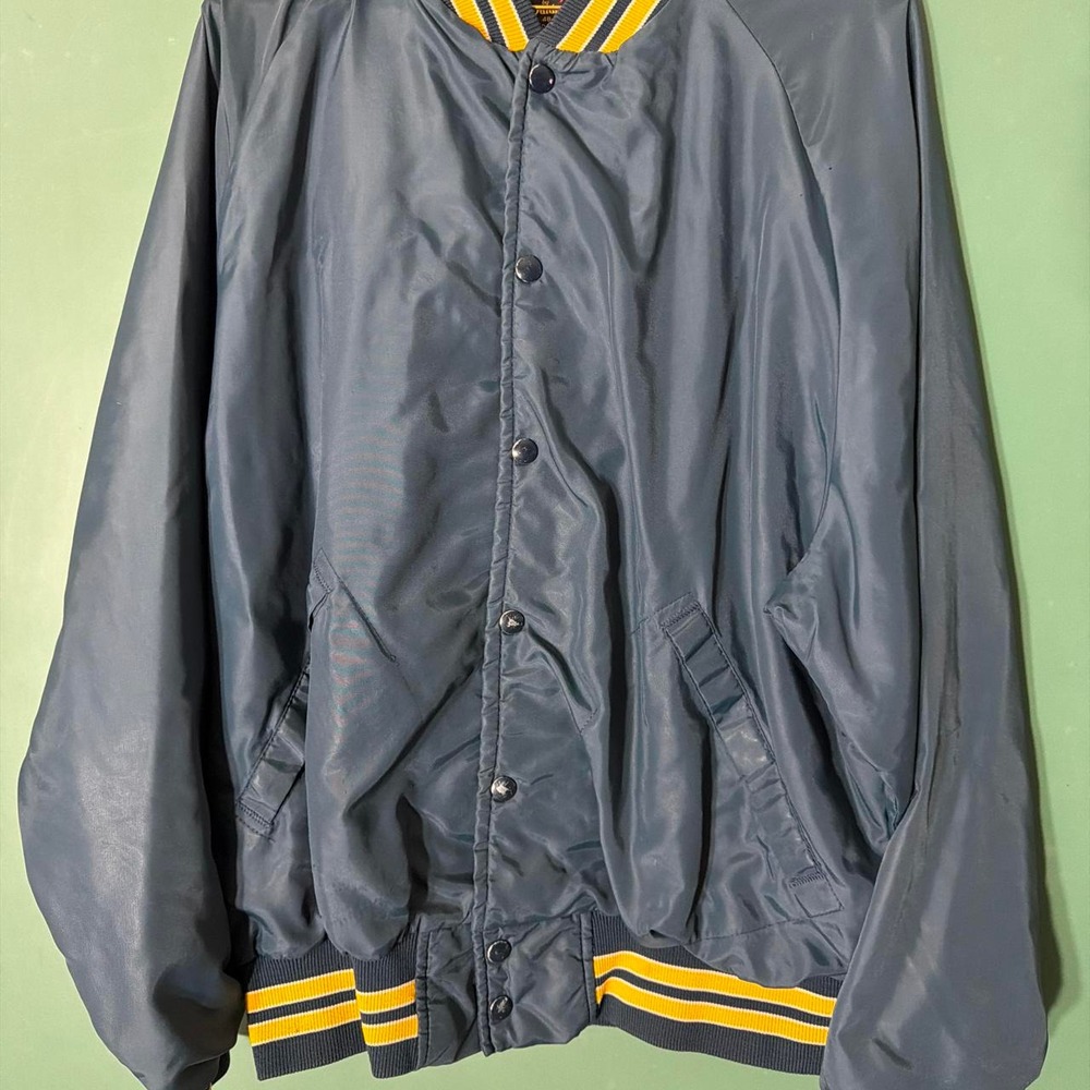 Vintage 80s Pla-Jac Nylon Bomber Jacket Navy Blue XL Auto Sales Graphic